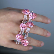 Rose Gold Geometry Pink Pinky Zircon Water Drop Stone Rings For Women Bridal 2024 New Luxury Fashion Wedding Engagement Jewelry