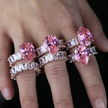 Rose Gold Geometry Pink Pinky Zircon Water Drop Stone Rings For Women Bridal 2024 New Luxury Fashion Wedding Engagement Jewelry