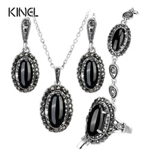 4Pcs Retro Jewelry Sets Black Pendant Necklace And Earring Bracelet Ring For Women Fashion Jewelry Set Gift