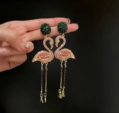 Vibrant Flamingo Earrings with Ring Stones