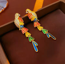 Unique Colorful Enamel Parrot copper Earrings