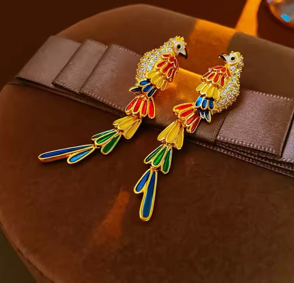 Unique Colorful Enamel Parrot copper Earrings