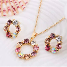 Gold-Tone Multicolor Crystal Circle Necklace and Earring Set