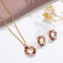 Gold-Tone Multicolor Crystal Circle Necklace and Earring Set