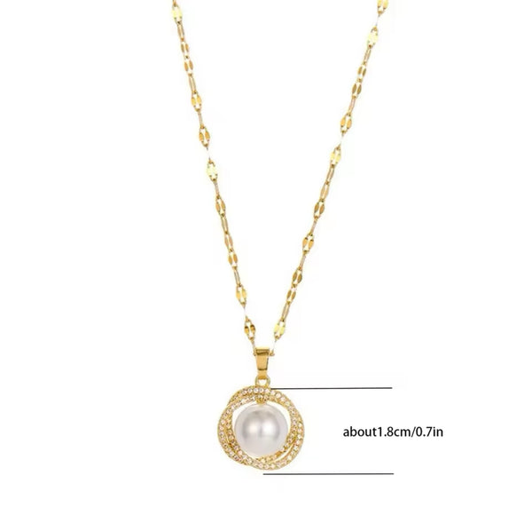 Elegant Gold-Plated Stainless Steel Necklace with Zirconia and Pearl