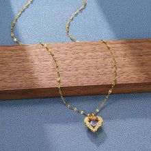 Gold-Tone Heart Pendant Necklace with Multicolor Crystal Accent