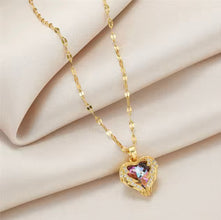 Gold-Tone Heart Pendant Necklace with Multicolor Crystal Accent