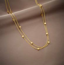 Gold-Finish Stainless Steel double chain Necklace with tiny square Pendants