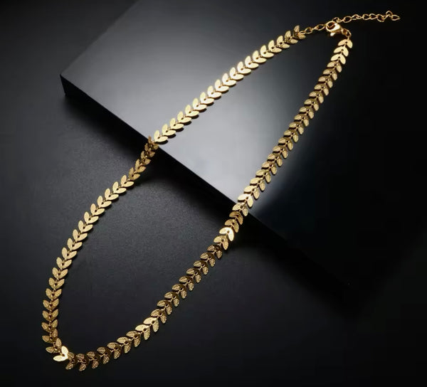 Stainless Steel Gold Necklace with Leaf Design