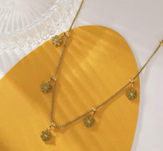 Gold-Finish Stainless Steel Necklace with Floral Pendants