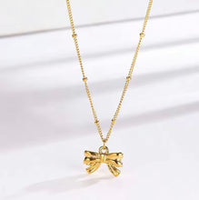 Stainless Steel Gold Bow Necklace and Stud Set