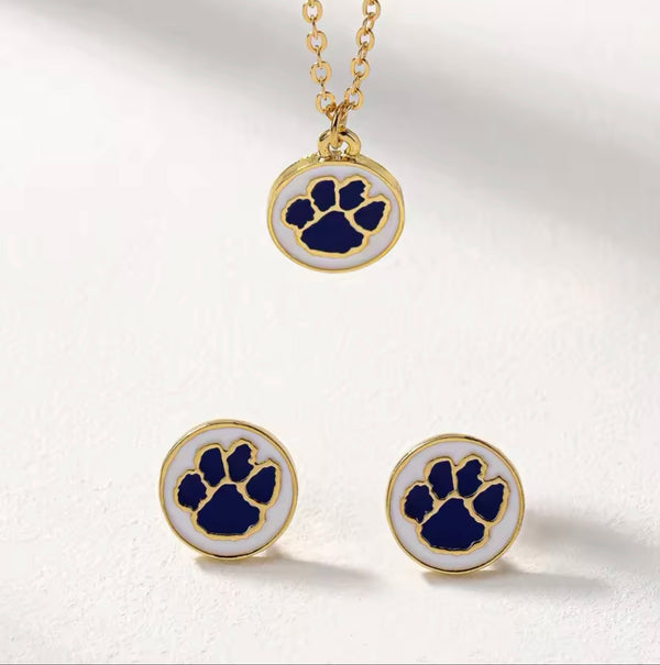 Paw Print Stainless Steel Jewelry Set: Necklace and Stud Earrings for Pet Lovers