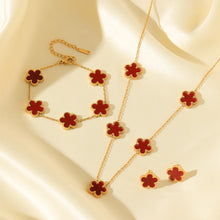 Stainless Steel Gold Color Plum Blossom Plant Five Leaf Flower Necklace Bracelet Earrings For Women Clover Jewelry