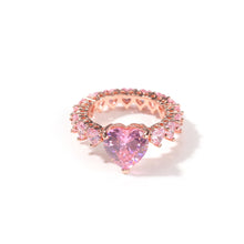 Heart Rings For Women Full Bling Iced Out Pink Cubic Zircon AAA Rings Luxury Fashion Hiphop Jewelry Gift