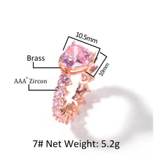 Heart Rings For Women Full Bling Iced Out Pink Cubic Zircon AAA Rings Luxury Fashion Hiphop Jewelry Gift