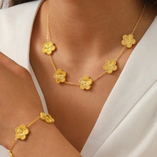 Stainless Steel Gold Color Plum Blossom Plant Five Leaf Flower Necklace Bracelet Earrings For Women Clover Jewelry