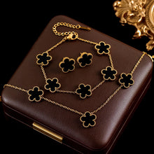 Stainless Steel Gold Color Plum Blossom Plant Five Leaf Flower Necklace Bracelet Earrings For Women Clover Jewelry