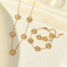 Stainless Steel Gold Color Plum Blossom Plant Five Leaf Flower Necklace Bracelet Earrings For Women Clover Jewelry