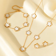 Stainless Steel Gold Color Plum Blossom Plant Five Leaf Flower Necklace Bracelet Earrings For Women Clover Jewelry